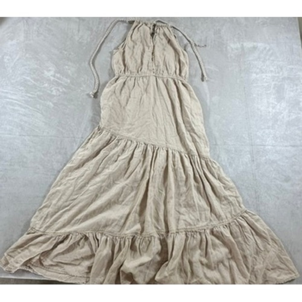 Rachel Zoe Maxi Dress Womens Linen Blend Tiered Halter Small Tan